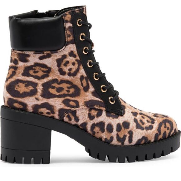 TOP MODA Bianca Faux Leather Lace Up Block Heel Ankle Bootie Leopard 7.5 NEW - Picture 2 of 12